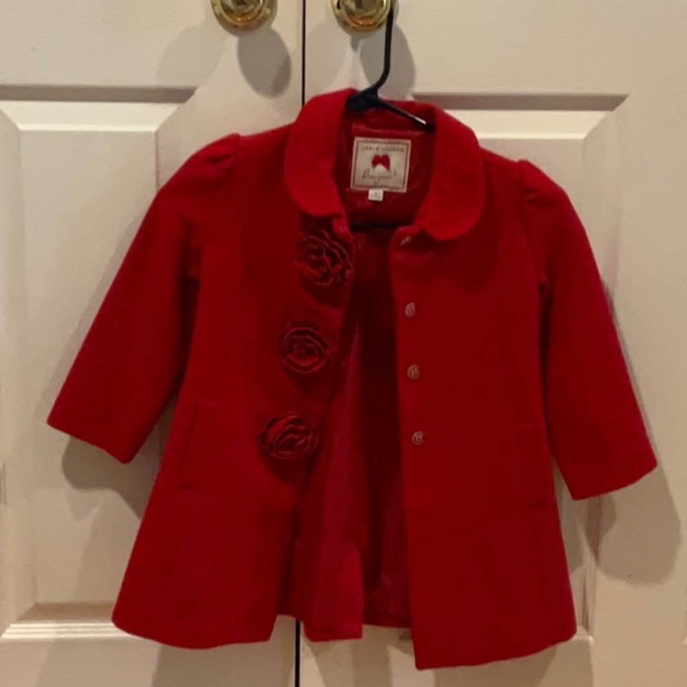 Janie and Jack Red Pea Coat with rosettes